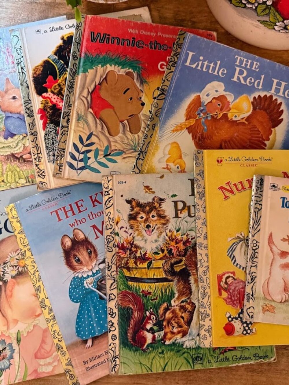 Really Old Lot of 9 Little Golden Books Pooh Nurse Nancy Puppies Grandmother